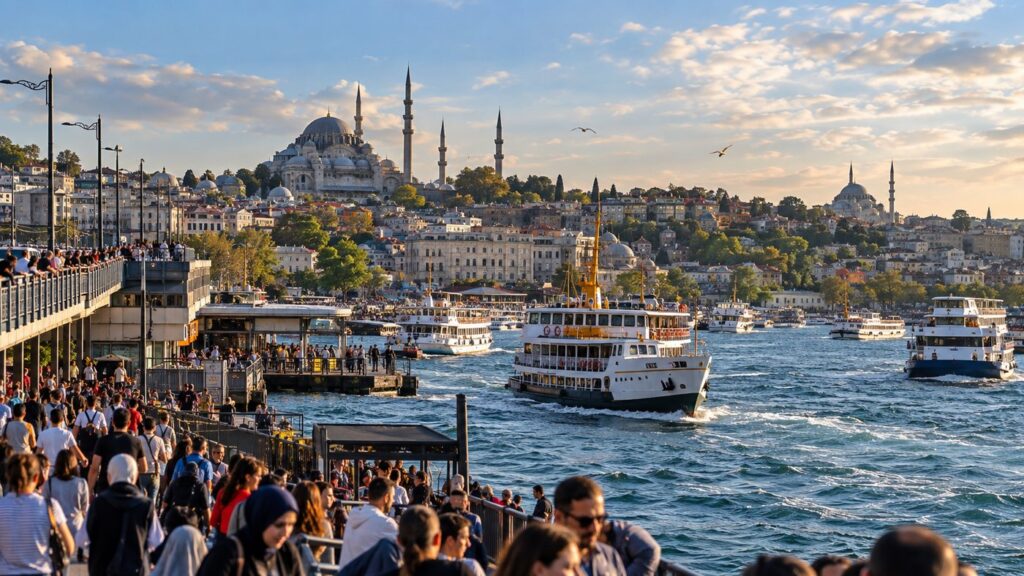 İstanbul Boğazı’nda vapurlar ve tarihi yarımada manzarası